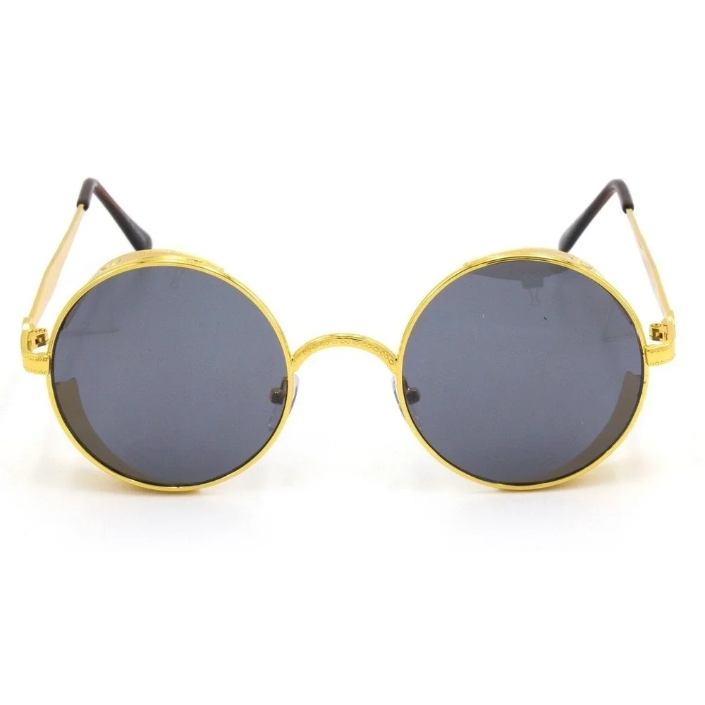 Women Round Steampunk Sunglasses Gold Frame Designer Fashion Shades Luxury Gafas